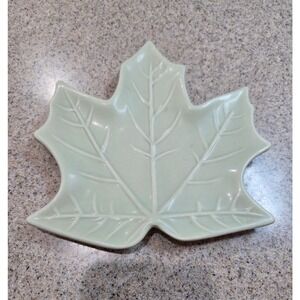 Sage Green Maple Leaf Ceramic Spoon Rest Trinket Dish Fall Harvest Thanksgiving